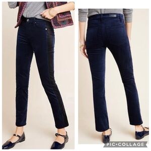 AG ADRIANO GOLDSCHMIED High Rise Straight MARI TUXEDO STRIPE Velvet Pants Sz 27R